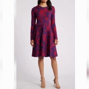 Julia Jordan Women's Red Multi Floral Long Sleeve Sweater Dress